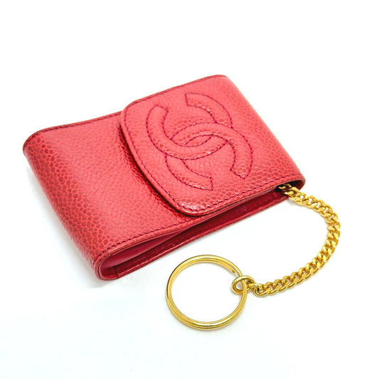 CHANEL CC ココマーク ミニ ポーチ シガレットケース キャビアスキン レディース レッド