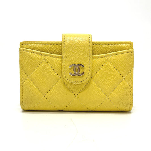CHANEL AP1991 CC ココマーク クラシック スモール ウォレット カードケース コインケース キャビアスキン レディース イエロー