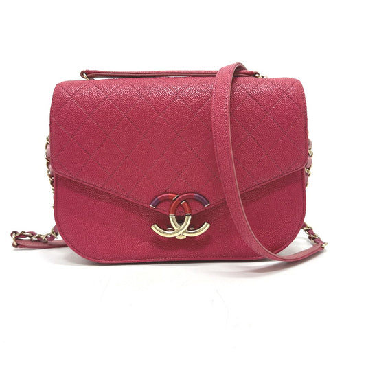 CHANEL ココマーク CC コイル カバン 2WAY チェーン ショルダーバッグ キャビアスキン レディース ピンク系