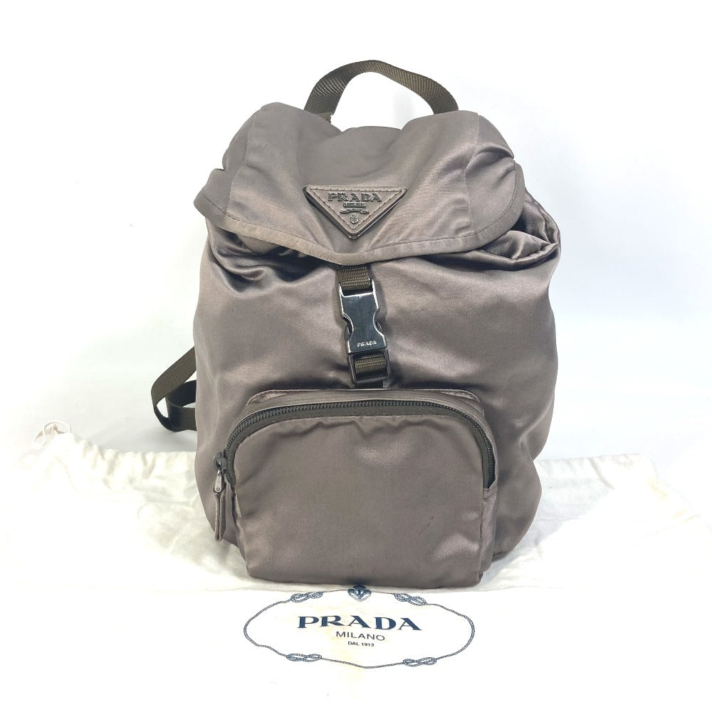 PRADA logo plate triangle logo triangle logo plate backpack bag rucksack women's satin brown