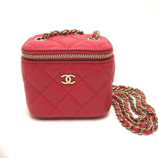 CHANEL AP1340 CC ココマーク マトラッセ ミニ バニティバッグ チェーンバッグ ショルダーバッグ キャビアスキン レディース ピンク