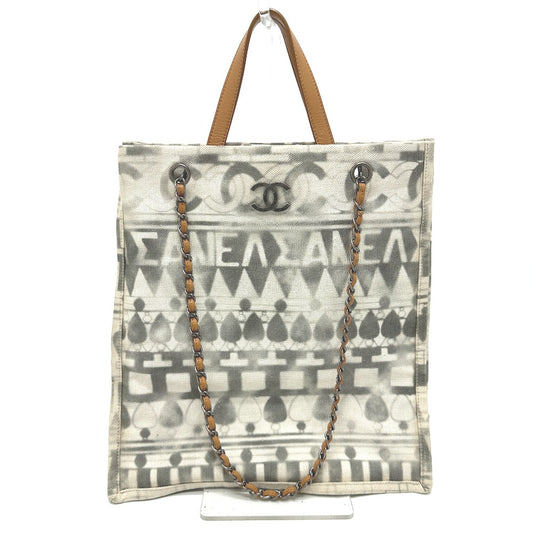 CHANEL CC ココマーク アイコンショッピングトート 2WAY カバン チェーン トートバッグ ショルダーバッグ キャンバス/レザー レディース ベージュ