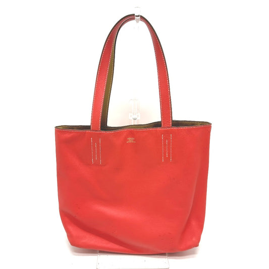 HERMES Double Sens 28 Reversible Shoulder Tote Bag in Leather, Beige/Pink