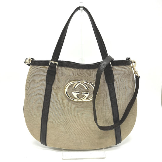 GUCCI 290832 GG Logo 2-Way Shoulder Bag/Tote Bag Canvas/Leather Women's Beige