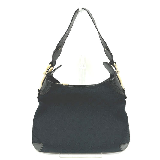 GUCCI 145826 GG Horsebit Shoulder Bag/Handbag in GG Canvas/Leather, Black