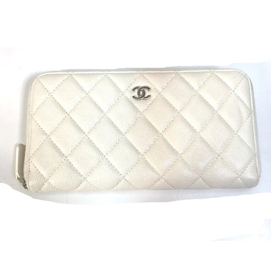 CHANEL A50097 マトラッセ CC ココマーク ラウンドファスナー キルティング ウォレット 長財布 キャビアスキン レディース ホワイト