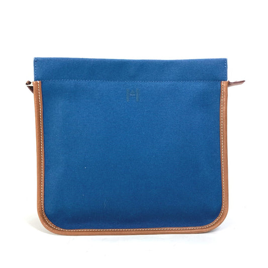 HERMES Embroidered Logo Camaiu Pouch, Makeup Pouch, Bag-in-Bag, Clutch Bag, Canvas/Leather, Men's, Navy