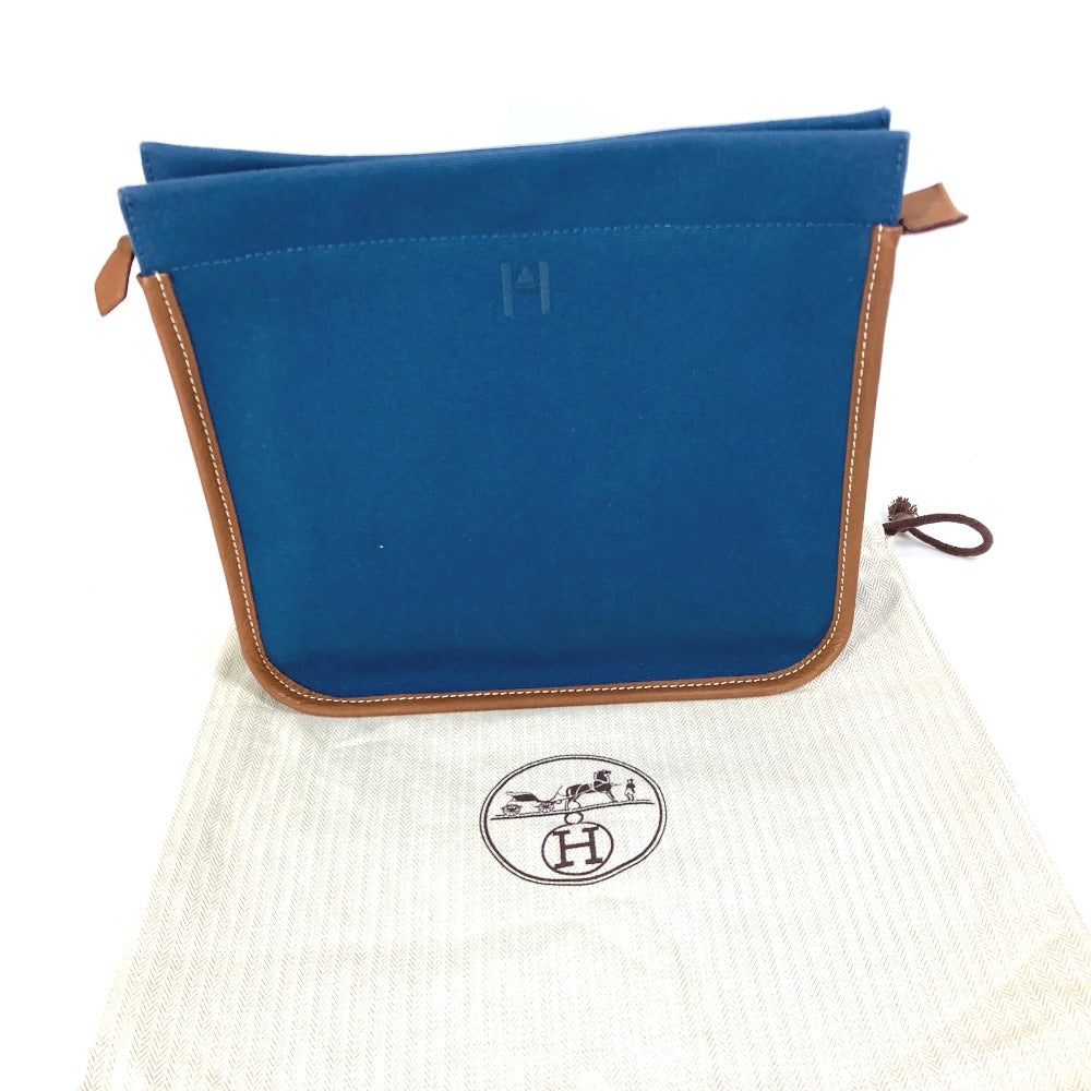 HERMES Embroidered Logo Camaiu Pouch, Makeup Pouch, Bag-in-Bag, Clutch Bag, Canvas/Leather, Men's, Navy