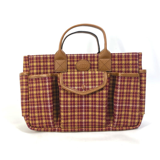 GUCCI 628159 Check Children's Tote Bag, Canvas/Leather Handbag, Women's, Brown/Bordeaux
