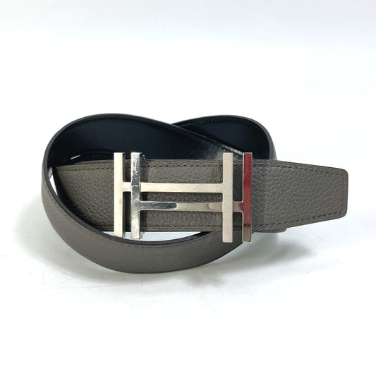 HERMES H Belt Ash Au Carré Togo Women's Belt in Blanc/Noir Grey