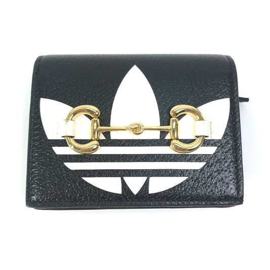 GUCCI 702248 Logo Adidas Collaboration Shoulder Wallet Pochette Crossbody Bifold Wallet Leather Women's Black