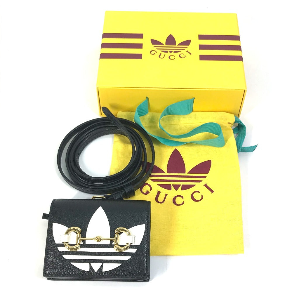 GUCCI 702248 Logo Adidas Collaboration Shoulder Wallet Pochette Crossbody Bifold Wallet Leather Women's Black