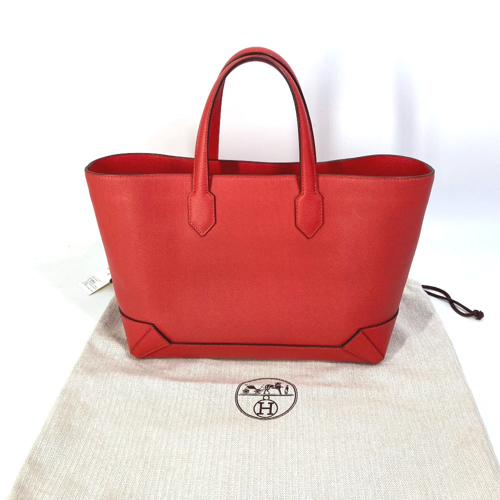 HERMES Maxi Box Cabas 30 Handbag/Tote Bag, Evercolor, Women's, Rouge Tomato, Red