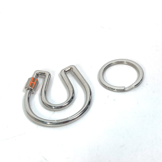 HERMES H logo charm, Ferra à Cheval, horseshoe, horse, horse hoof, Cheval key ring, metal, unisex, silver