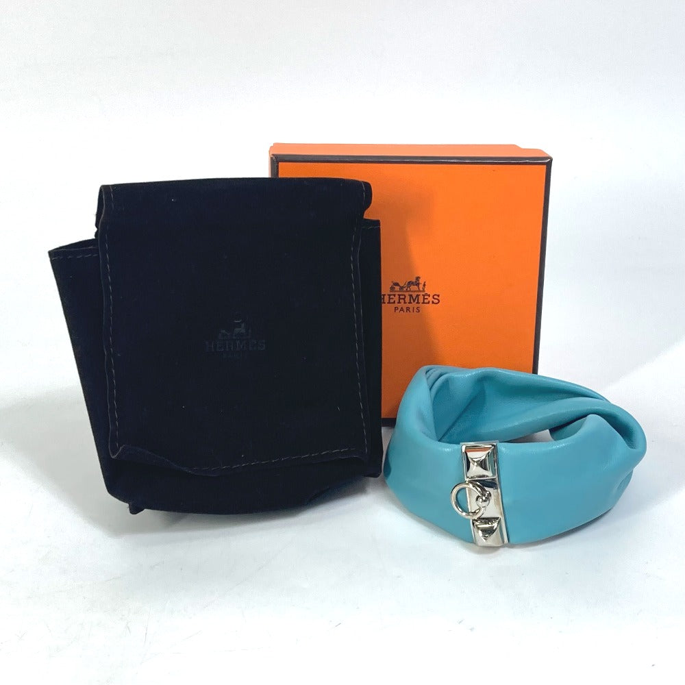 HERMES Petit H Medor Torsades Bracelet in Light Blue Leather for Women