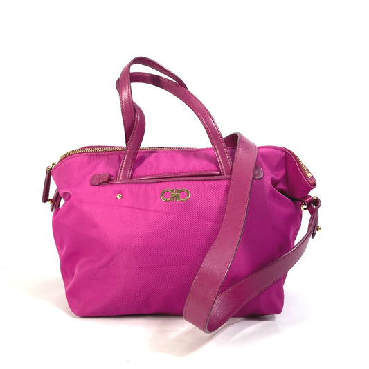 Salvatore Ferragamo Gancini Tote Bag, 2-Way Shoulder Bag/Handbag, Nylon/Leather, Women's, Pink