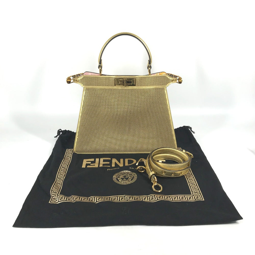 FENDI 8BN321 Versace collaboration FENDACE Peekaboo Medium ISEEU Medium 2-Way Shoulder Bag/Handbag Leather Women's Gold