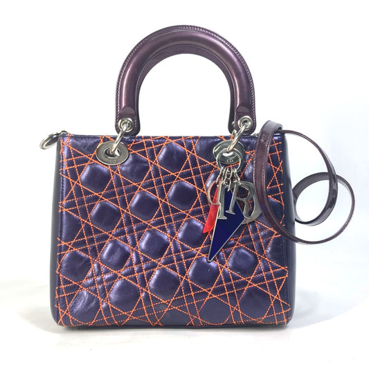 Dior Cannage Lady Dior quilted shoulder bag/handbag in purple leather.