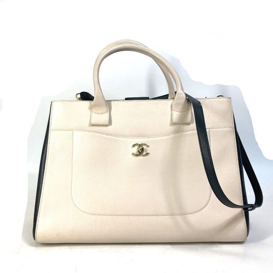 CHANEL CC Coco Mark Two-Tone Neo Executive 2-Way Shoulder Bag/Handbag, Leather, Women's, Beige