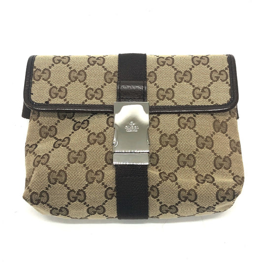 GUCCI 131236 GG Body Bag, Waist Pouch, Belt Bag, Waist Bag, GG Canvas, Unisex, Beige/Brown