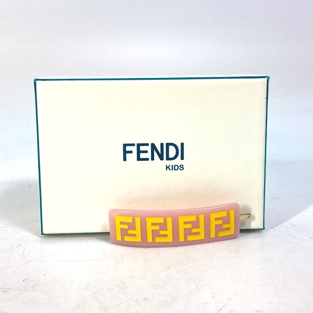 FENDI JFP402 Hairpin FF Hair Clip Logo Hair Accessory Barrette Acetate Kids Pink