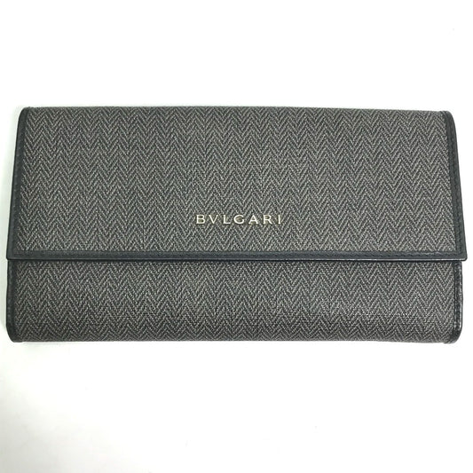 BVLGARI 33385 Double-hook Logo Long Wallet PVC/Leather Women's Gray