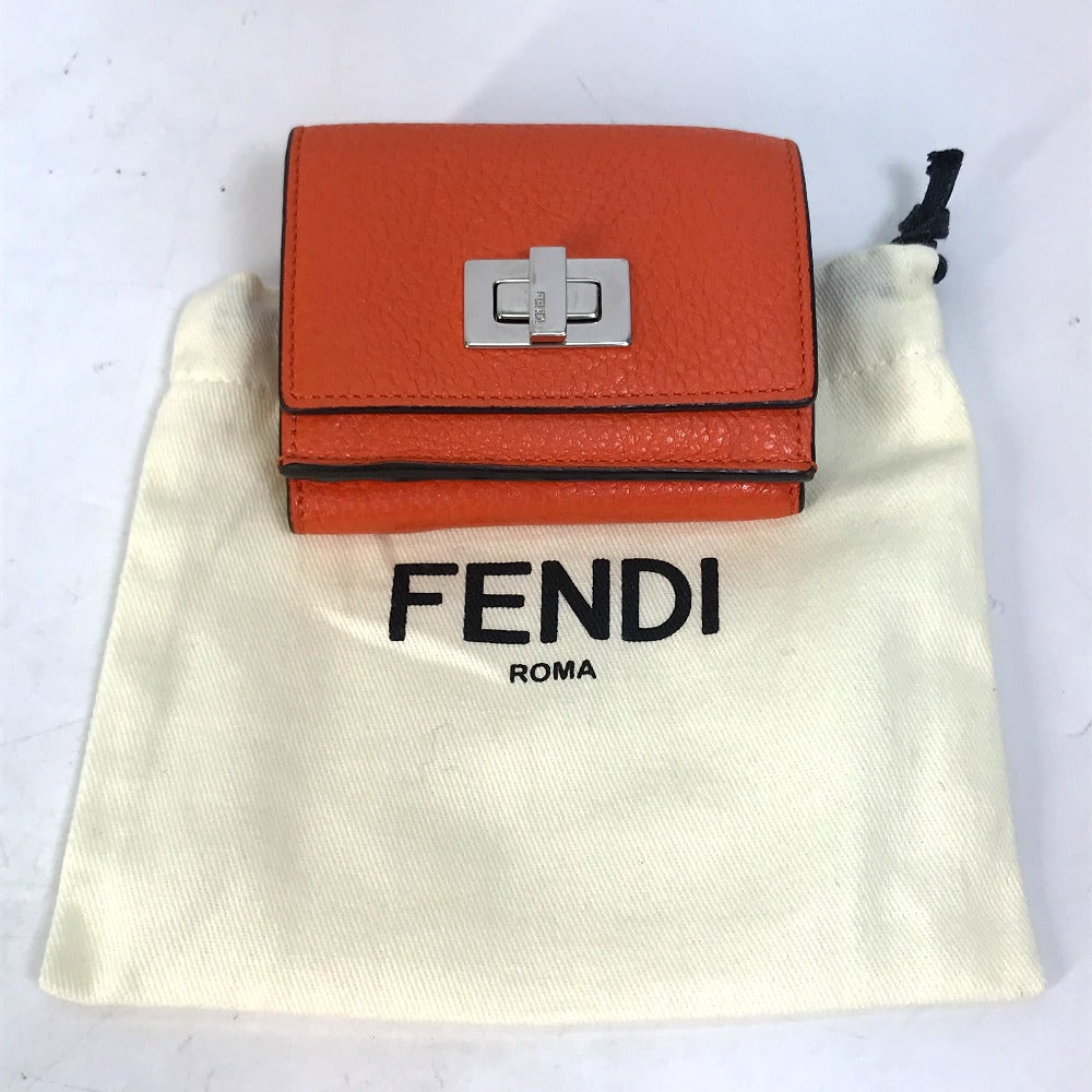 FENDI 8M0426 Peekaboo Trifold Wallet, Leather, Women's, Orange