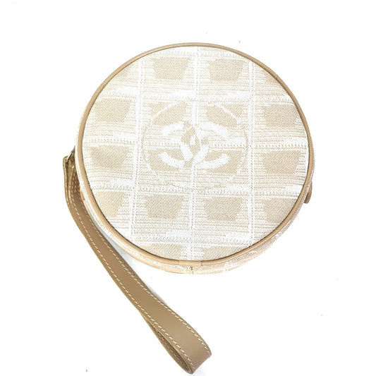CHANEL A17682 Coco Mark New Travel Line Pochette Pouch Canvas Women's Beige