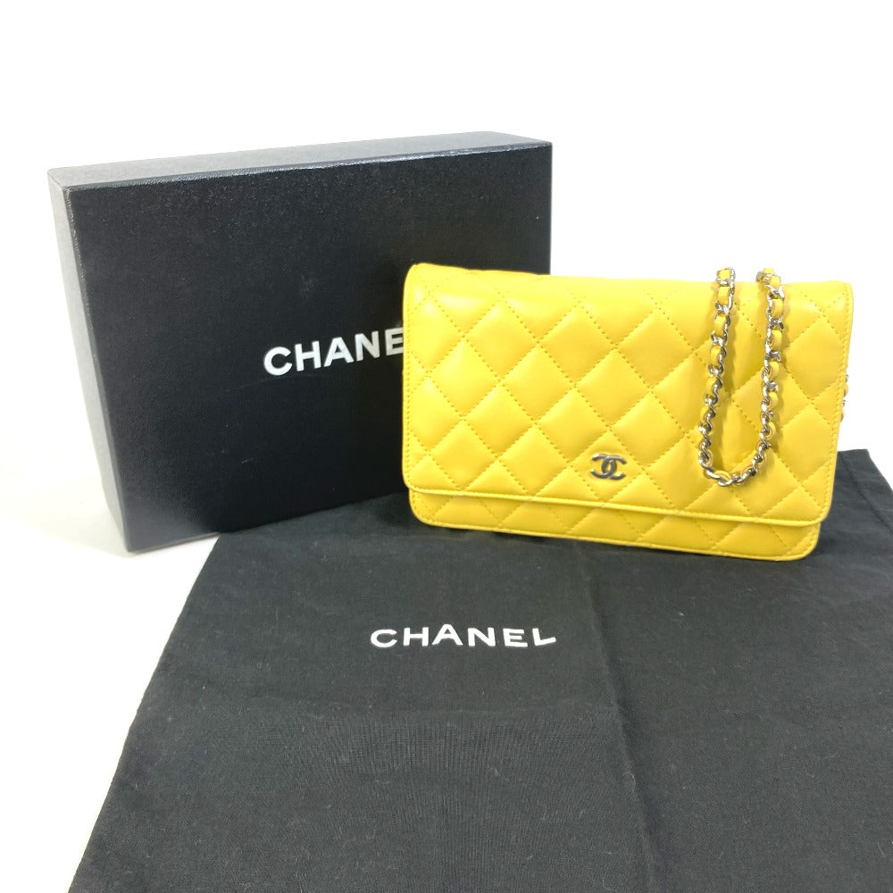 CHANEL AP0250 CC ココマーク マトラッセ キルティング チェーンウォレット 斜め掛け 長財布 カバン ポシェット ショルダーバッグ ラムスキン レディース イエロー - brandshop-reference