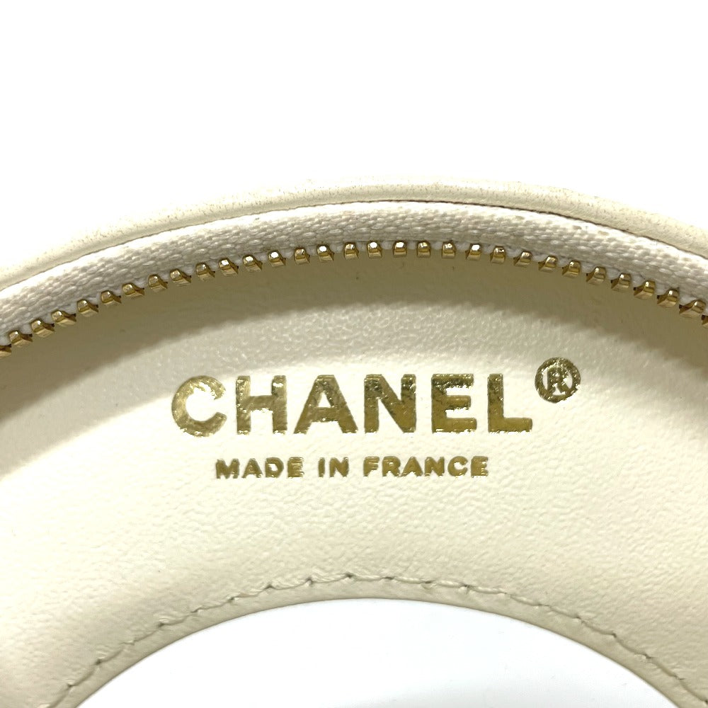 CHANEL AS0209 Coco Mark CC Round Small Chain Cruise Line Bag Pochette Shoulder Bag Lambskin Women's White/Red