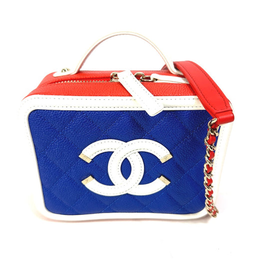 CHANEL A93342 ココマーク CCフィリグリー バニティバッグ トリコロール ショルダーバッグ キャビアスキン レディース レッド