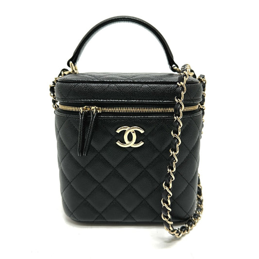 CHANEL AS2362 ココマーク CC マトラッセ キルティング 2WAY チェーンバッグ ショルダーバッグ ハンドバッグ カバン バニティバッグ キャビアスキン レディース ブラック - brandshop-reference