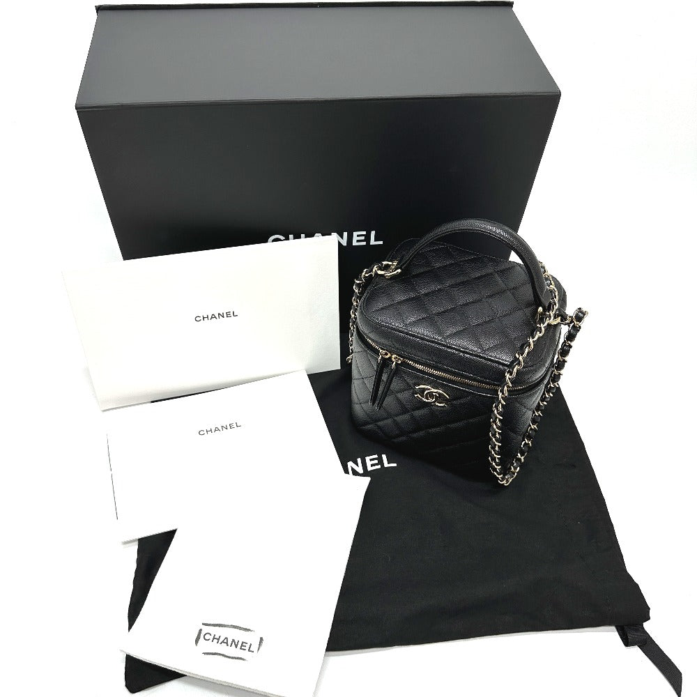 CHANEL AS2362 Coco Mark CC Matelasse Quilted 2-Way Chain Bag, Shoulder Bag, Handbag, Vanity Bag, Caviar Skin, Women's, Black