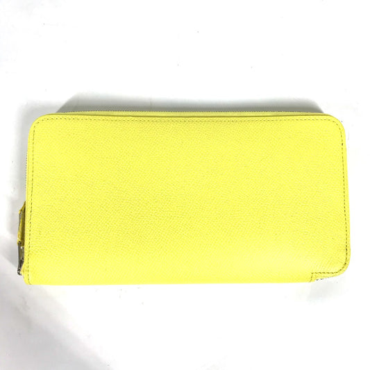 HERMES Azap Long Silk-in Round Zipper Wallet, Epsom Leather, Women's, Yellow