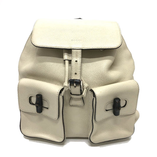 GUCCI 370833 Bamboo Backpack, Leather, Women's, White