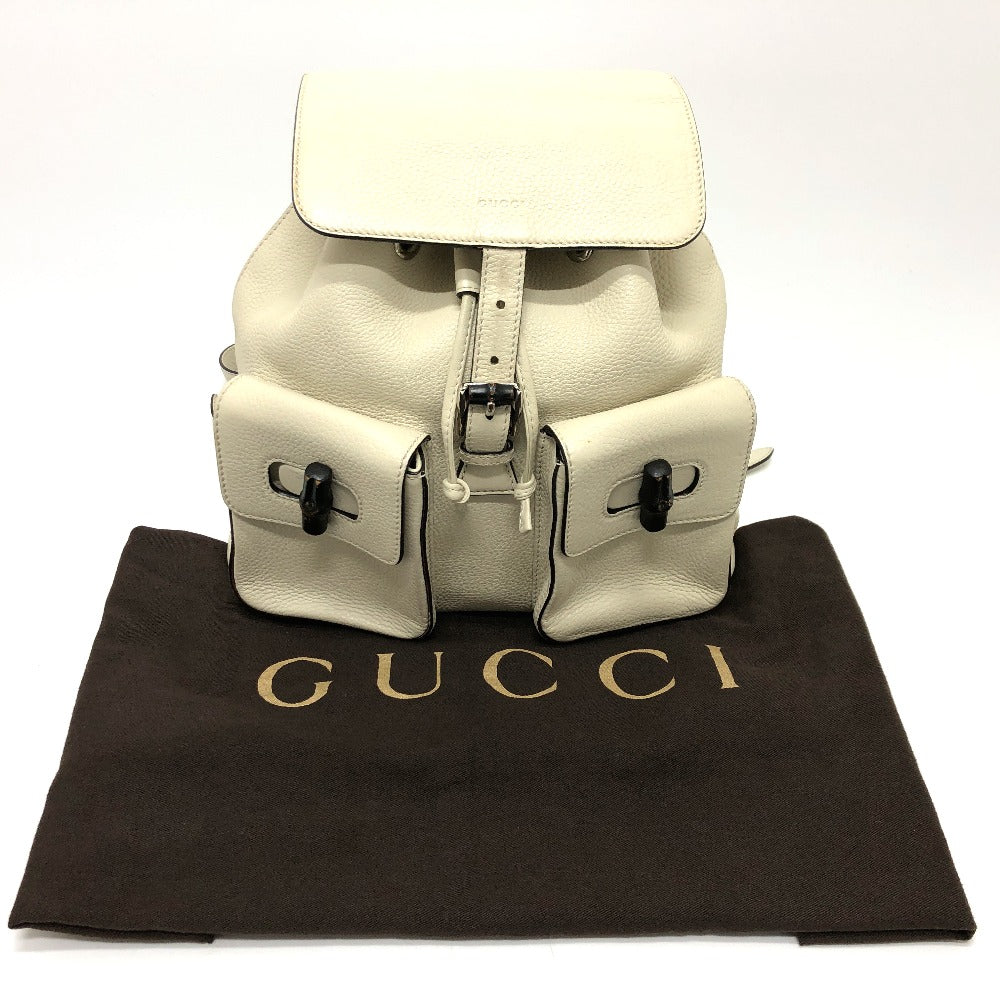 GUCCI 370833 Bamboo Backpack, Leather, Women's, White