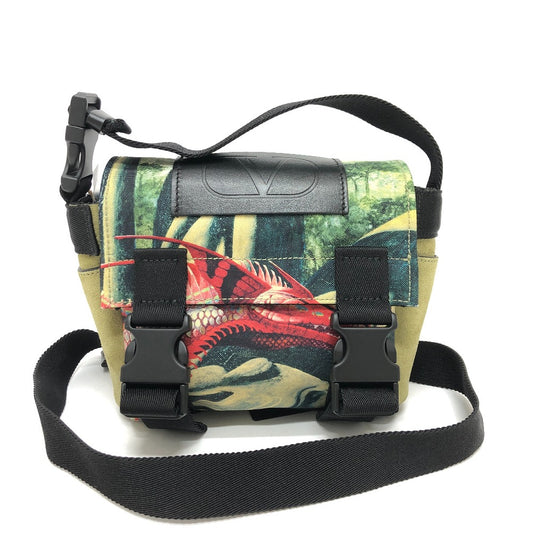 Valentino Garavani Dragon Motif Pochette, Crossbody Bag, Shoulder Bag, Canvas, Women's, Green