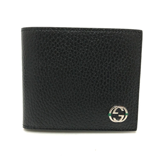 GUCCI 610466 GG Logo Interlocking G Compact Wallet Bifold Leather Men's Black