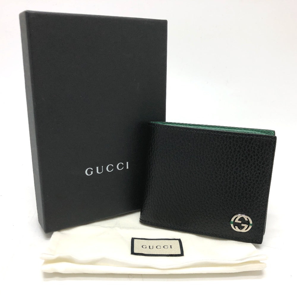 GUCCI 610466 インターロッキングG 2つ折り財布 レザー メンズ ブラック - brandshop-reference