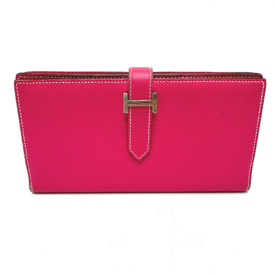 HERMES Bearn Soufflet Long Wallet, Epsom Leather, Women's, Pink