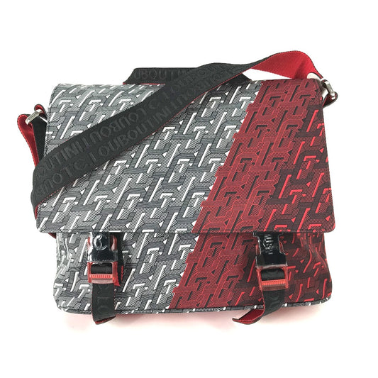 Christian Louboutin 1205006 All-Over Print Ruby Click 2-Way Messenger Bag, Handbag, Business Bag, Shoulder Bag, Nylon, Men's, Black/Red