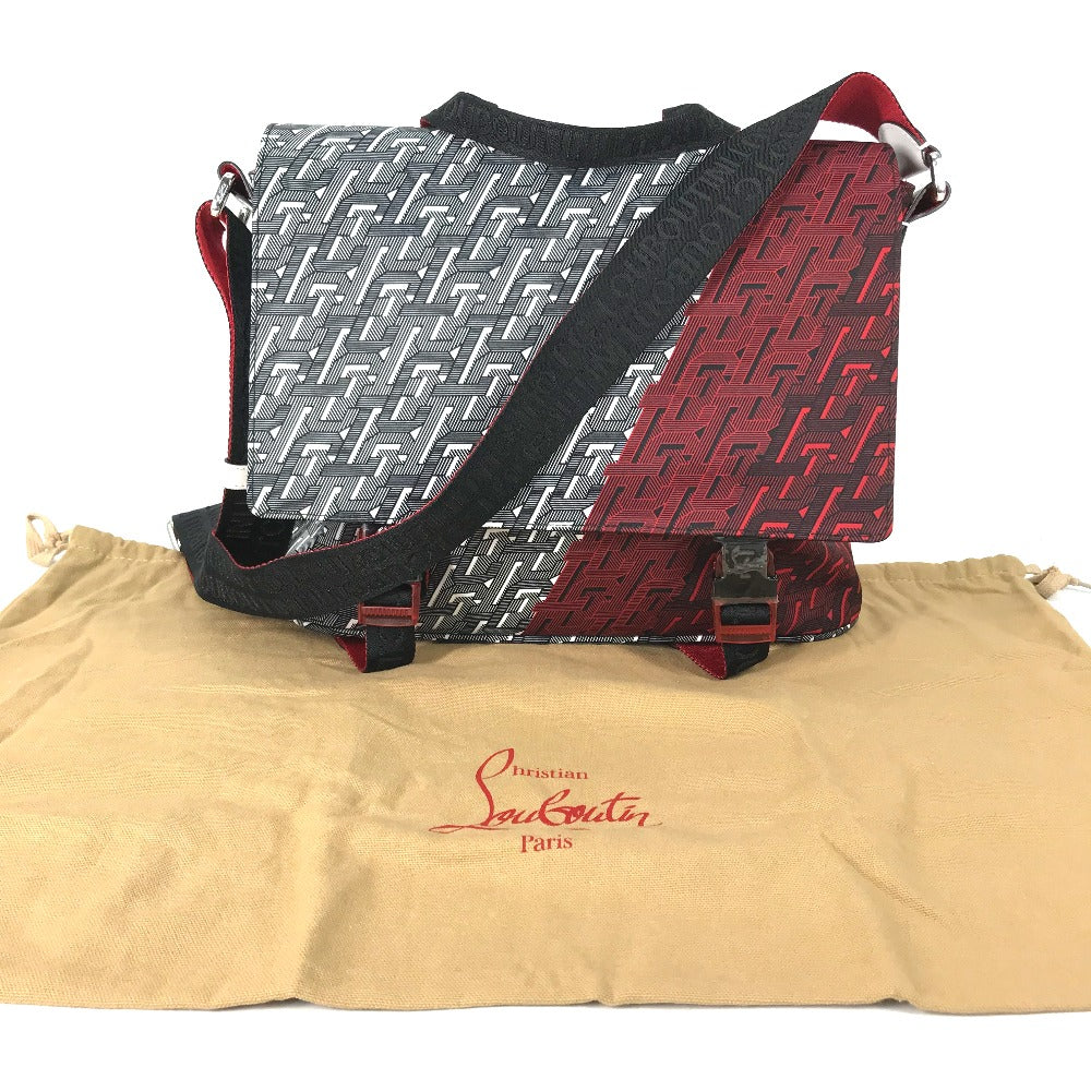 Christian Louboutin 1205006 総柄 斜め掛け ルビクリック 2WAY メッセンジャー ハンドバッグ ビジネスバッグ カバン ショルダーバッグ ナイロン メンズ ブラック/レッド