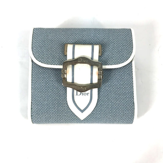 Dior バイカラー ロゴ Wホック コンパクトウォレット 財布 ウォレット 2つ折り財布 キャンバス/レザー レディース ブルー - brandshop-reference