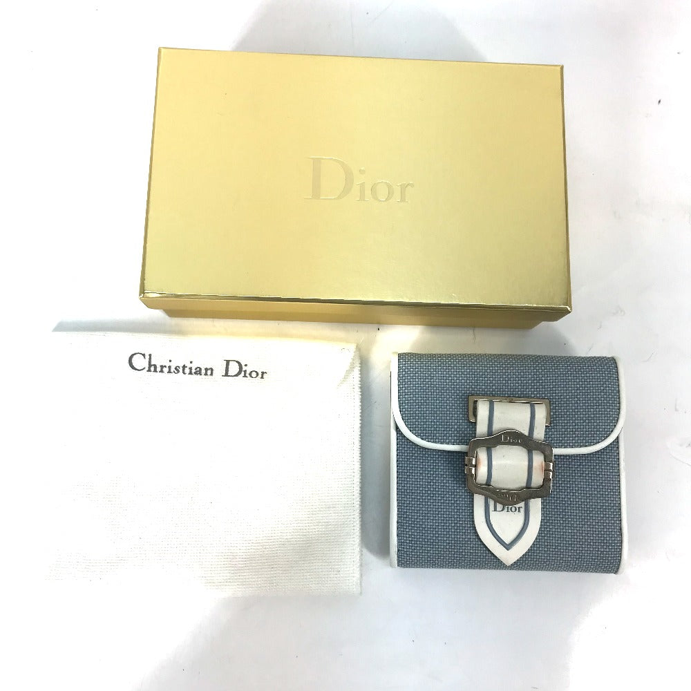 Dior バイカラー ロゴ Wホック コンパクトウォレット 財布 ウォレット 2つ折り財布 キャンバス/レザー レディース ブルー - brandshop-reference