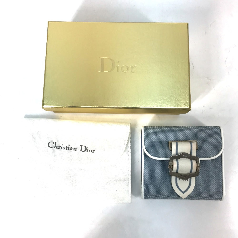 Dior バイカラー ロゴ Wホック コンパクトウォレット 財布 ウォレット 2つ折り財布 キャンバス/レザー レディース ブルー - brandshop-reference