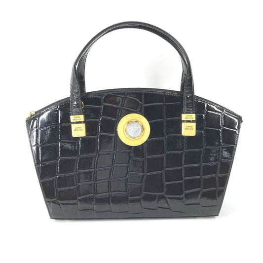 VERSACE Vintage Embossed Medusa Logo Tote Bag Shoulder Bag Handbag Leather Women's Black