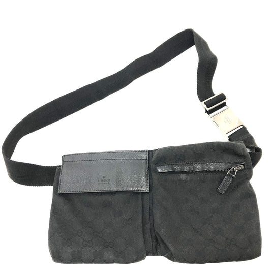 GUCCI 28566 GG Body Bag, Belt Bag, Waist Bag, GG Canvas/Leather, Men's, Black