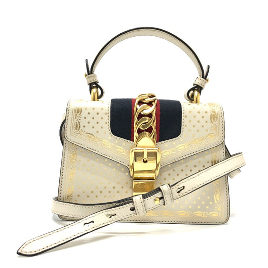 GUCCI 470270 Sylvie 2-Way Bag, Handbag/Shoulder Bag, Leather, Women's, White