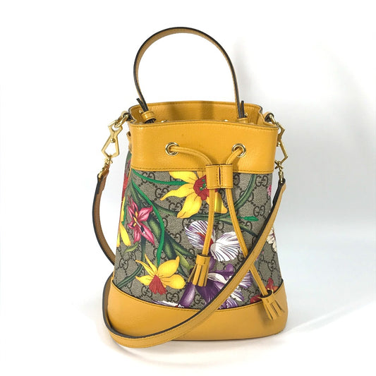 GUCCI 550621 GG Flora Flower Small Bucket 2-Way Shoulder Bag, Crossbody Bag, Bucket, Handbag, GG Supreme Canvas, Women's, Beige