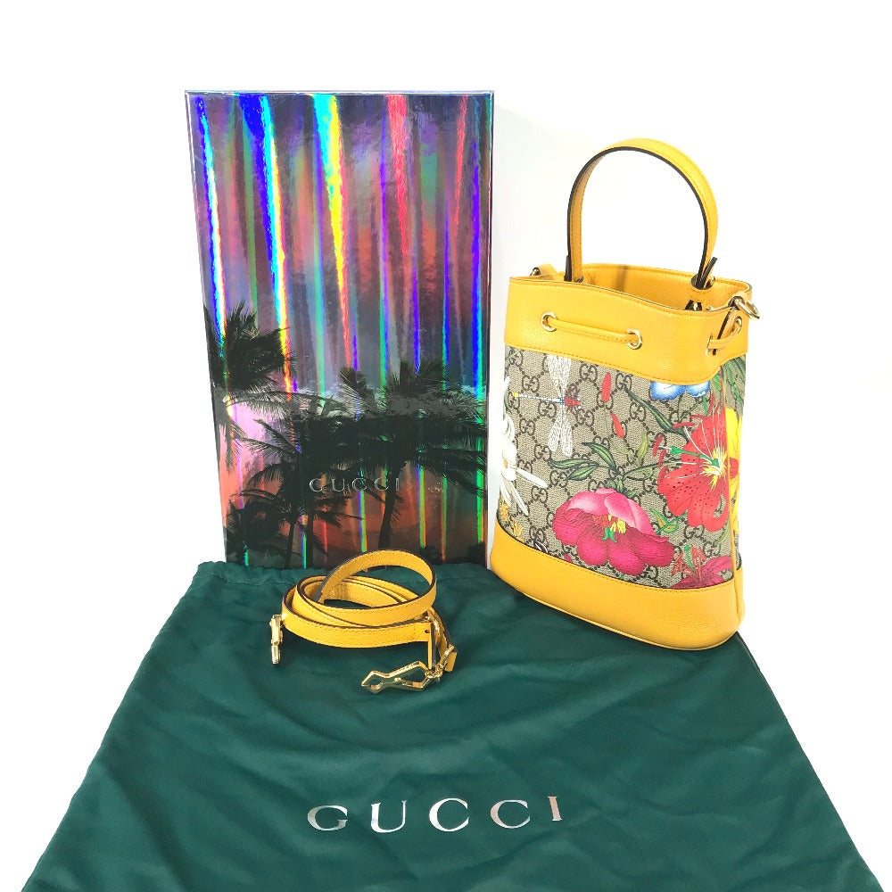 GUCCI 550621 GG Flora Flower Small Bucket 2-Way Shoulder Bag, Crossbody Bag, Bucket, Handbag, GG Supreme Canvas, Women's, Beige